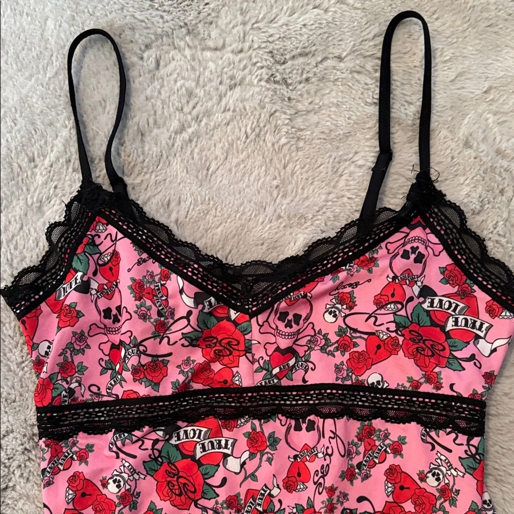Pink Black Hearts Love Valentine’s Day Chemise Slip Teddy Medium - Picture 2 of 6